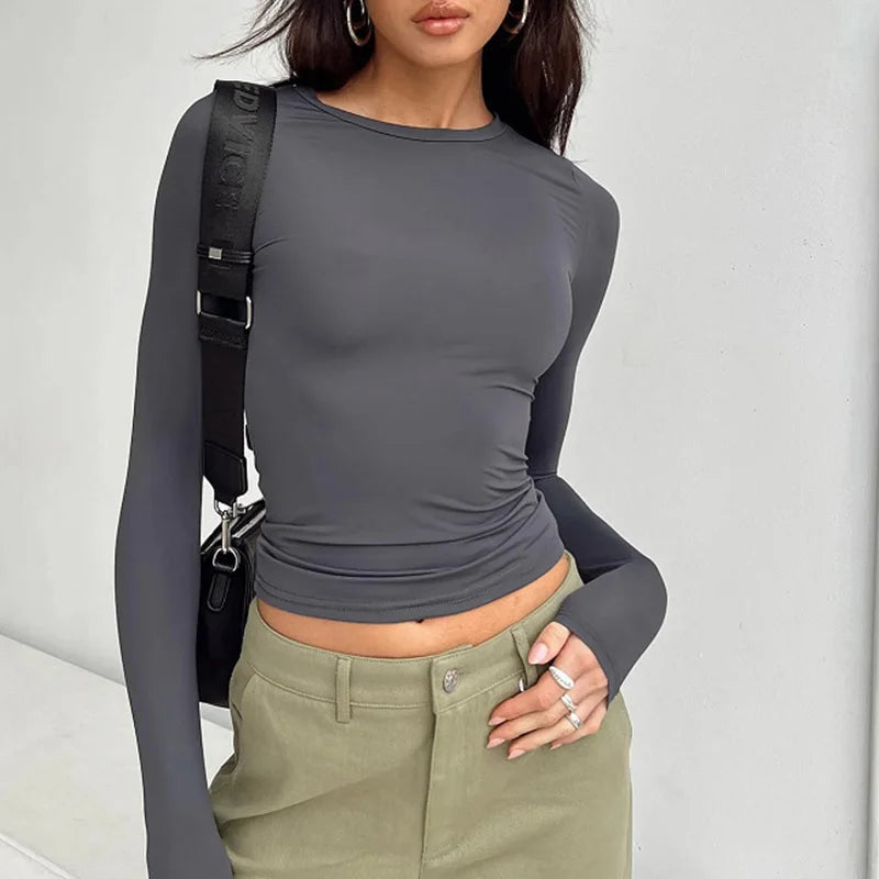 Everyday Solid Crew Neck True-To-Size Fit Crop Top