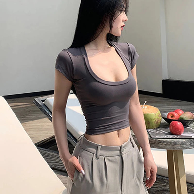 Broadcloth Solid Square Neck Slim Fit Crop Top