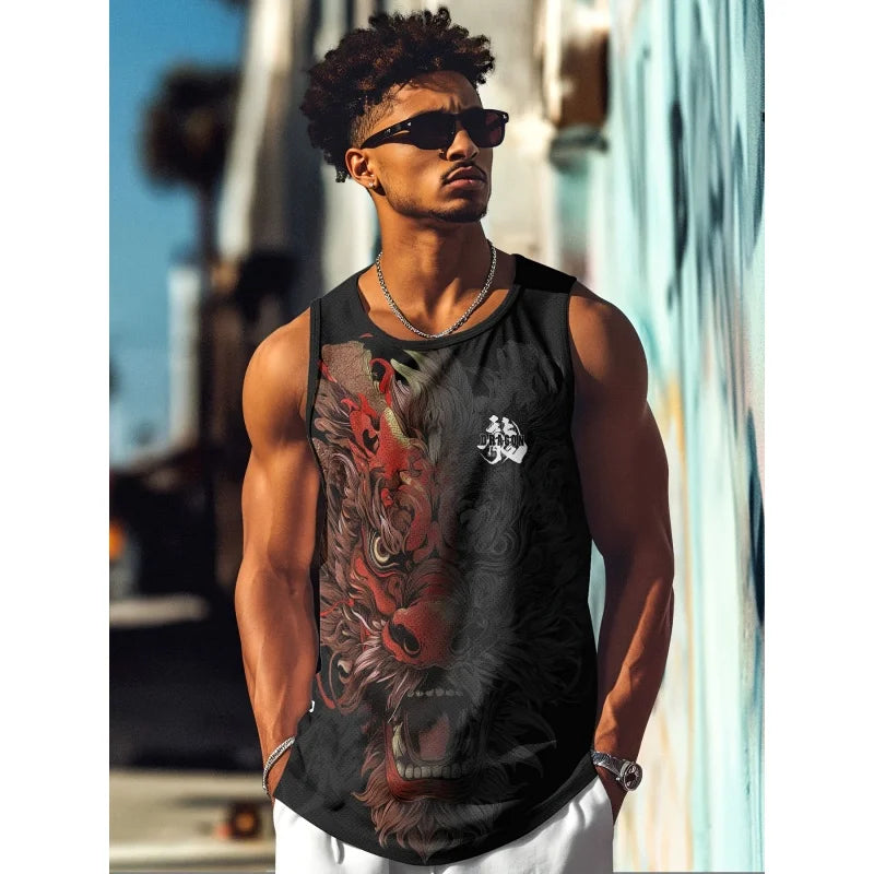 Chinese Dragon Print Tank Top