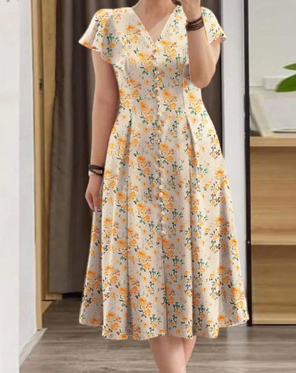 Floral V-Neck Bohemian Midi Dress