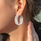 Silver Zircon Round Hoop Earrings