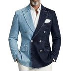 Denim Double-Breasted Peak-Lapel Blazer