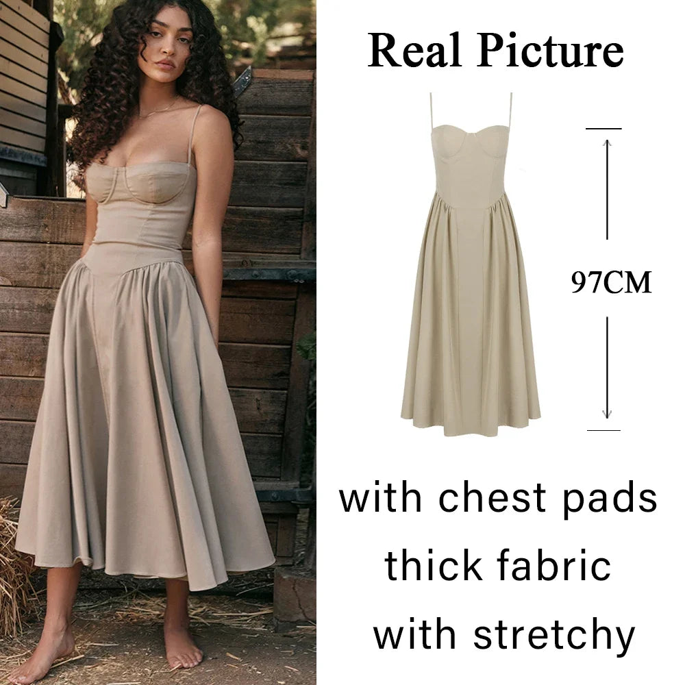 Elegant Spaghetti Strap Midi Dress