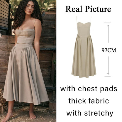 Elegant Spaghetti Strap Midi Dress