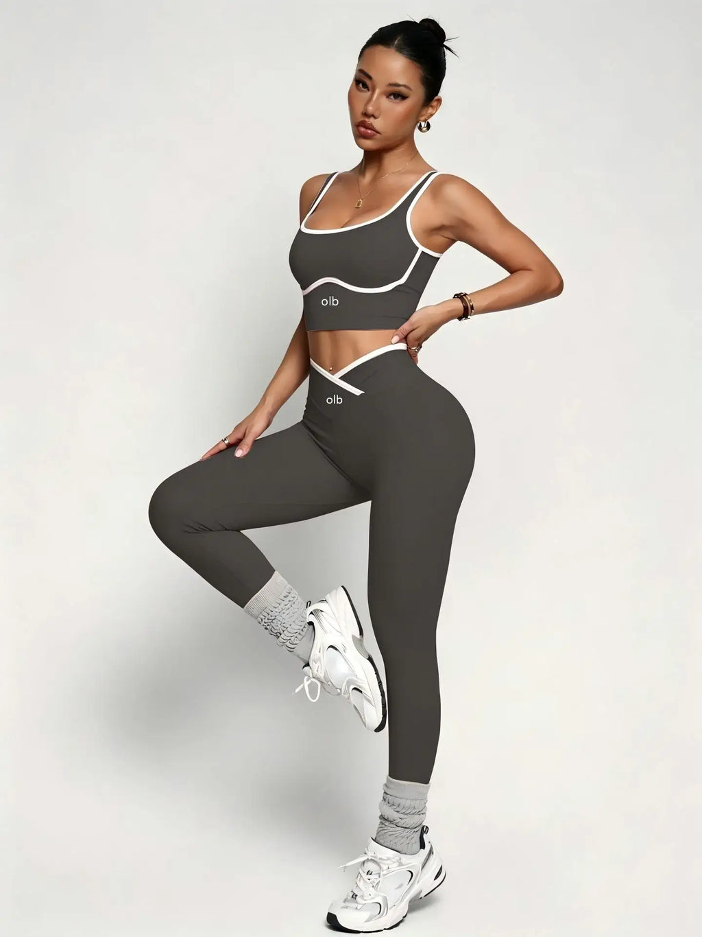 Nylon Crew Neck Pullover Two-Piece Yoga Set