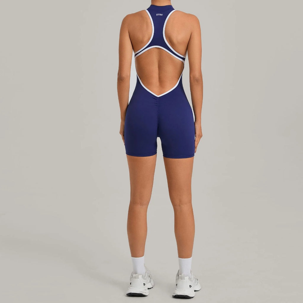 High-Stretch Knit Zip-Front Playsuit