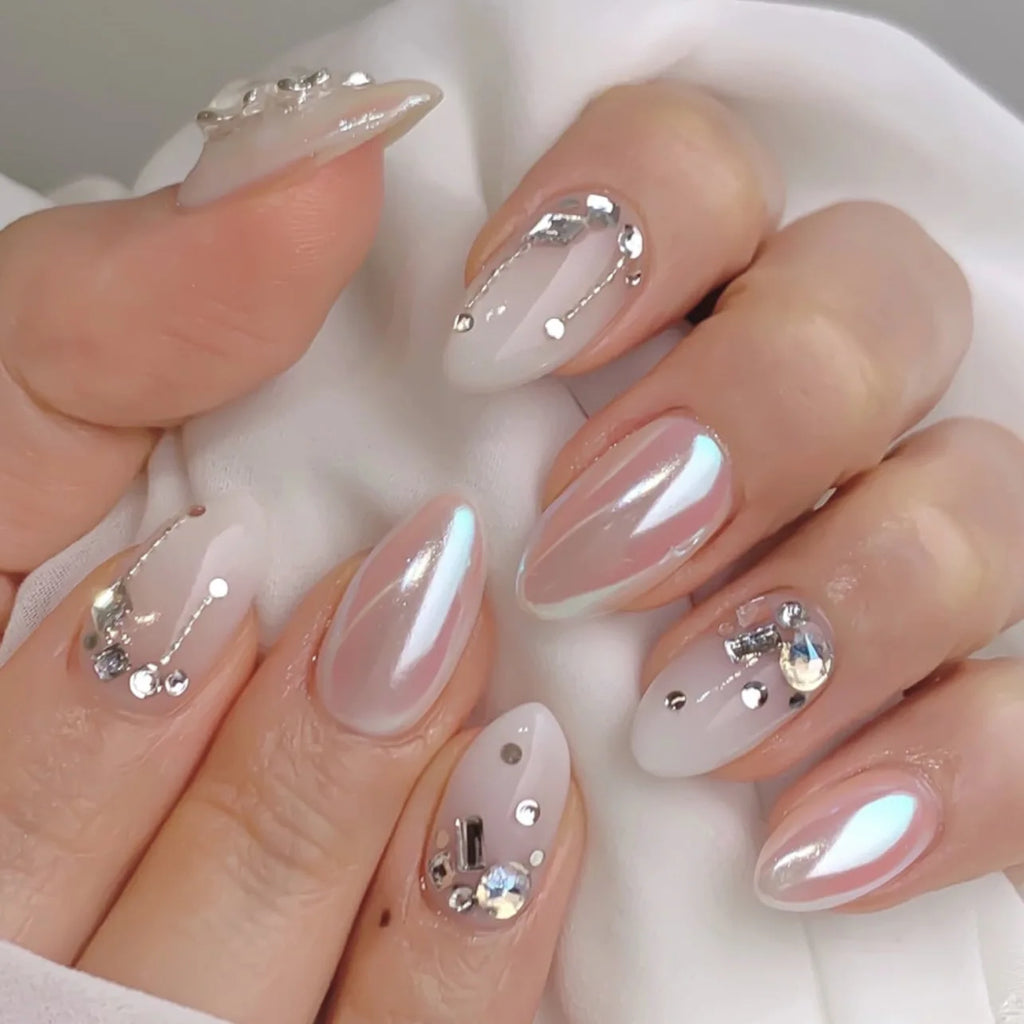 French Tip Fake Nails Almond