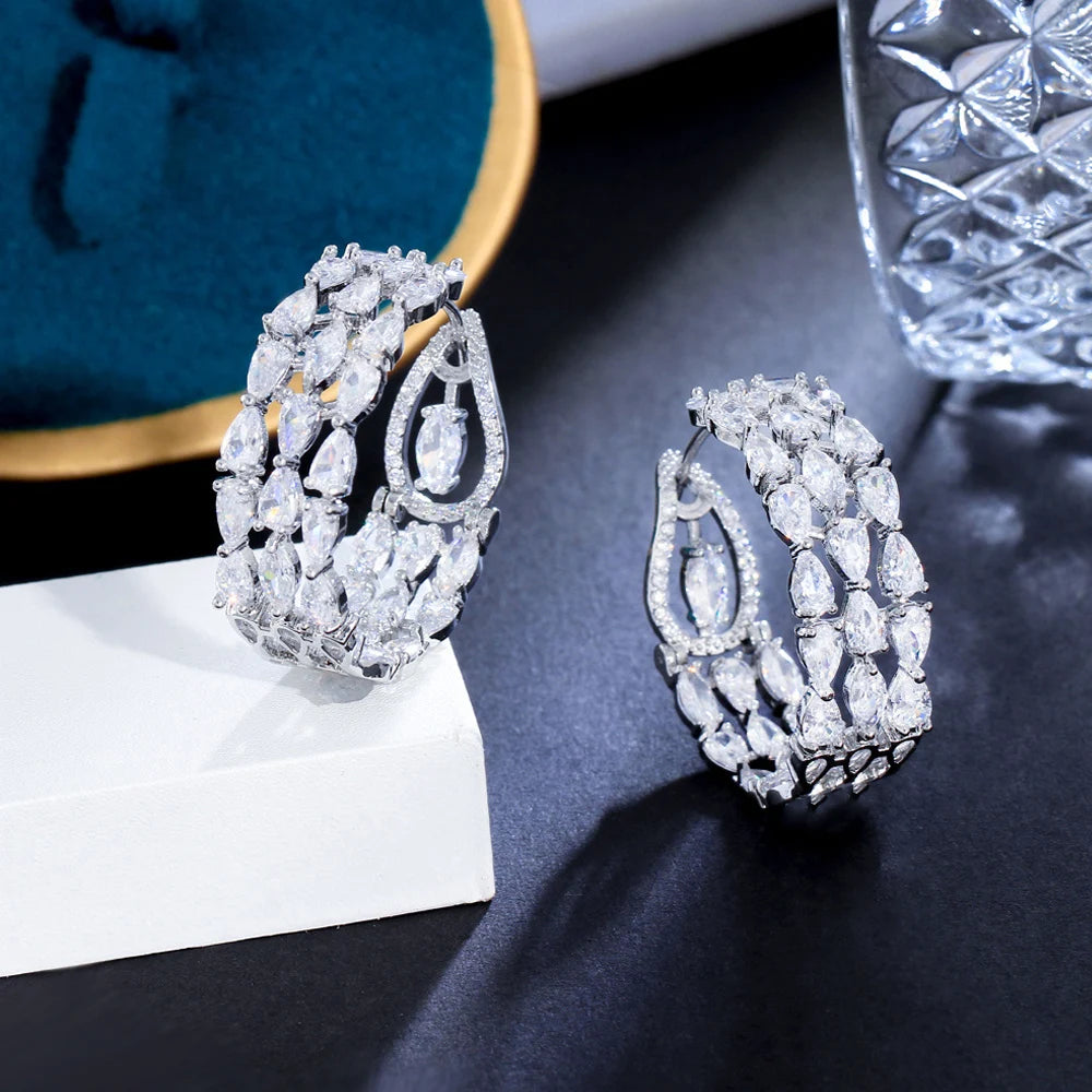 Silver Zircon Round Hoop Earrings