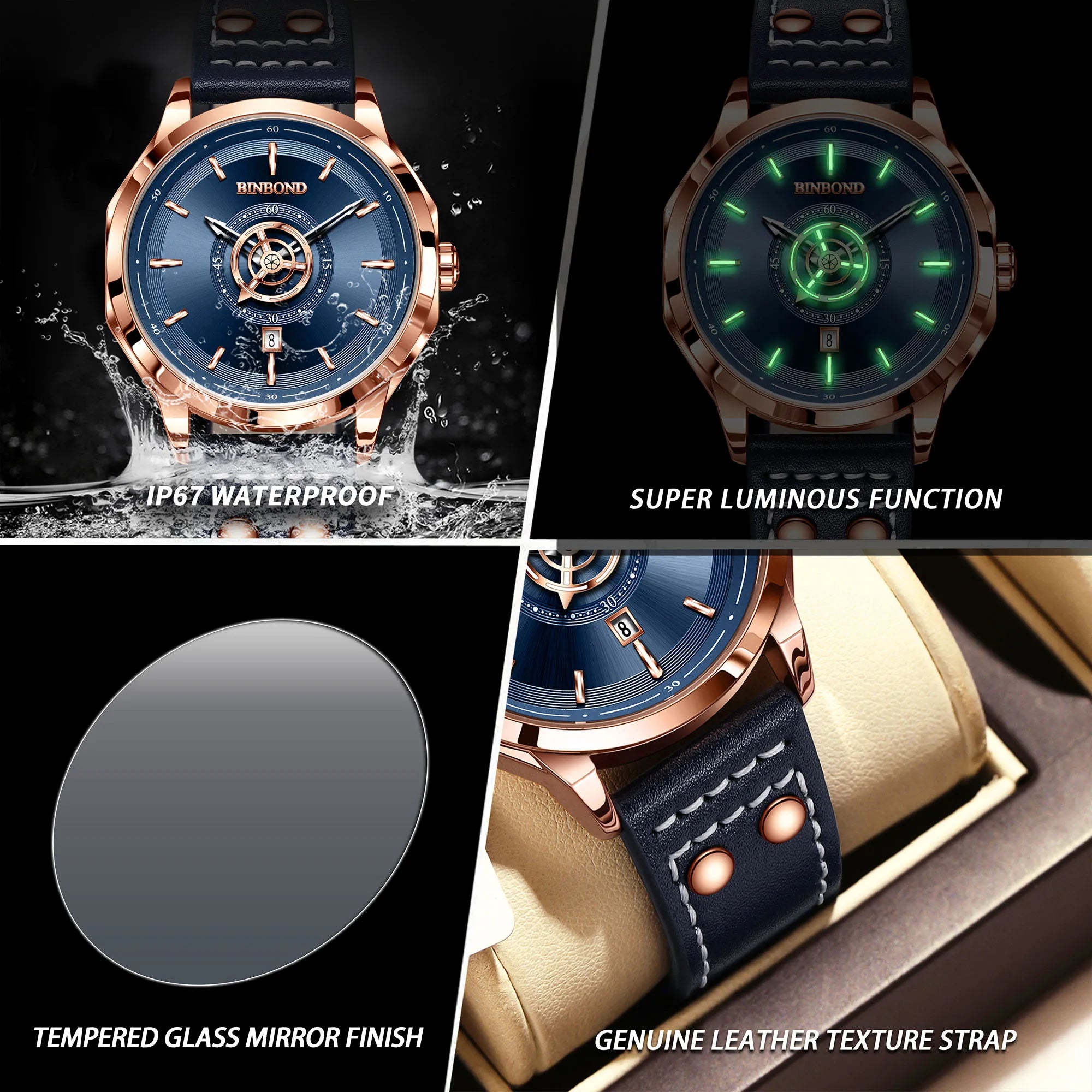 BINBOND Sport Leather Quartz Watch