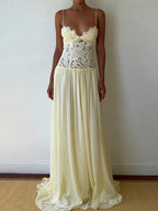 Hollow-Out Lace Patchwork Maxi Dress