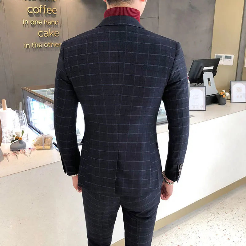 Luxury Check Three-Piece Office Suit