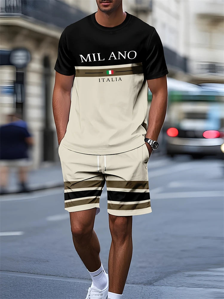 Logo Print Loose Shorts Set
