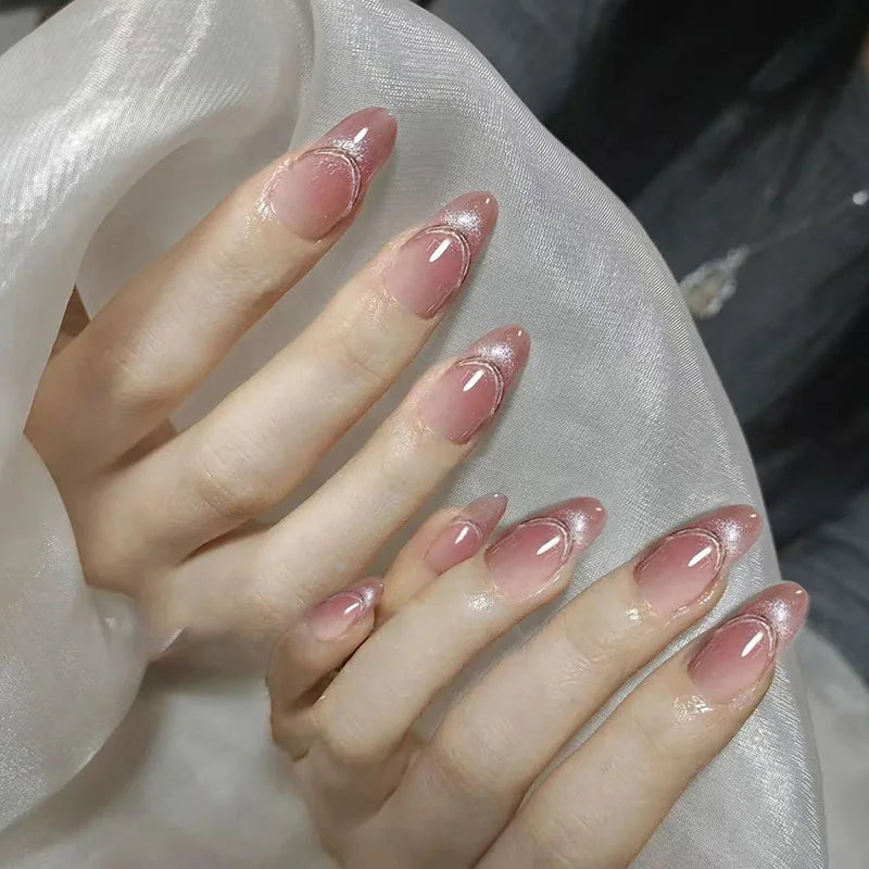 French Tip Fake Nails Almond