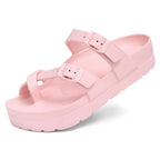 Women Buckle Platform Slides