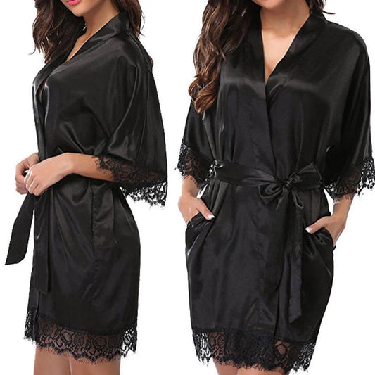 Women's Ice Silk Glossy Robe Nightgown