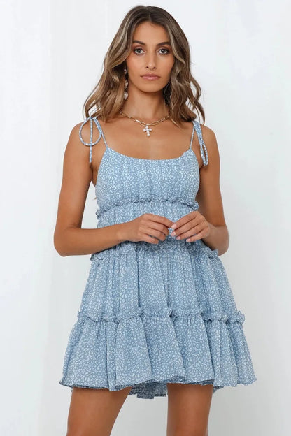 Vintage Floral Print Backless Mini Dress