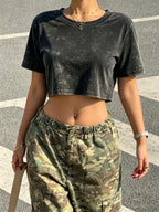 Knit Solid Crew Neck True-To-Size Fit Crop Top
