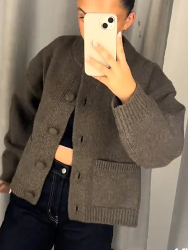 Casual O-Neck Chocolate Cardigan