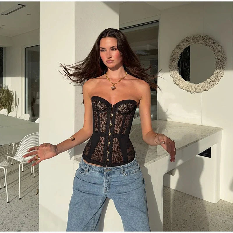 Lace Strapless Backless Corset Top