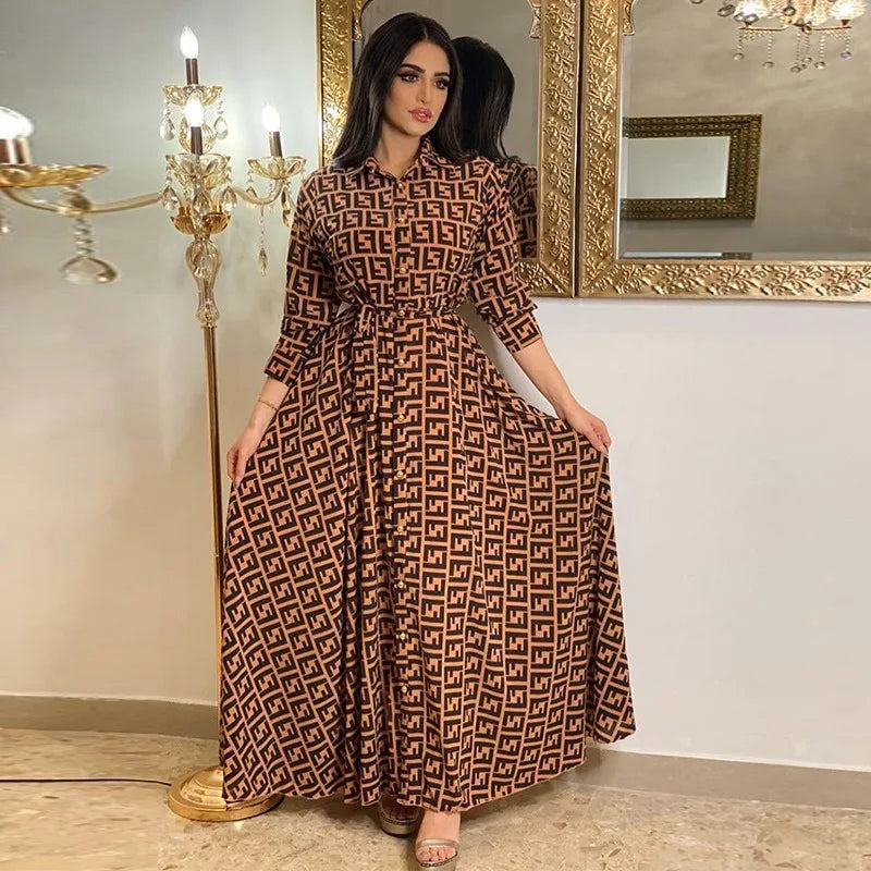 Digital Print Long Sleeve Maxi Dress