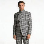 Houndstooth Mandarin-Collar Slim Suit