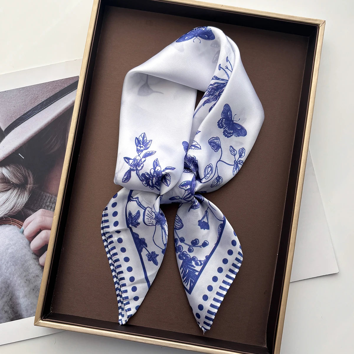 Elegant Floral Print Square Scarf