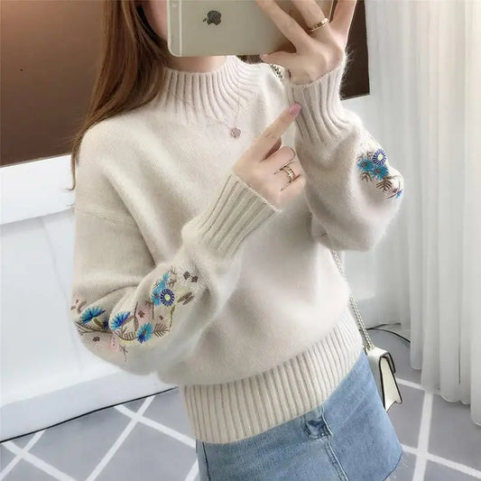 Embroidered Sleeve Knit Pullover
