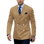 Linen Double-Breasted Slim Tuxedo Blazer