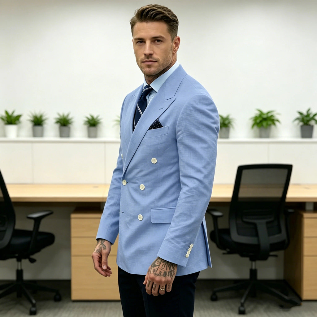 Linen Double-Breasted Slim Tuxedo Blazer