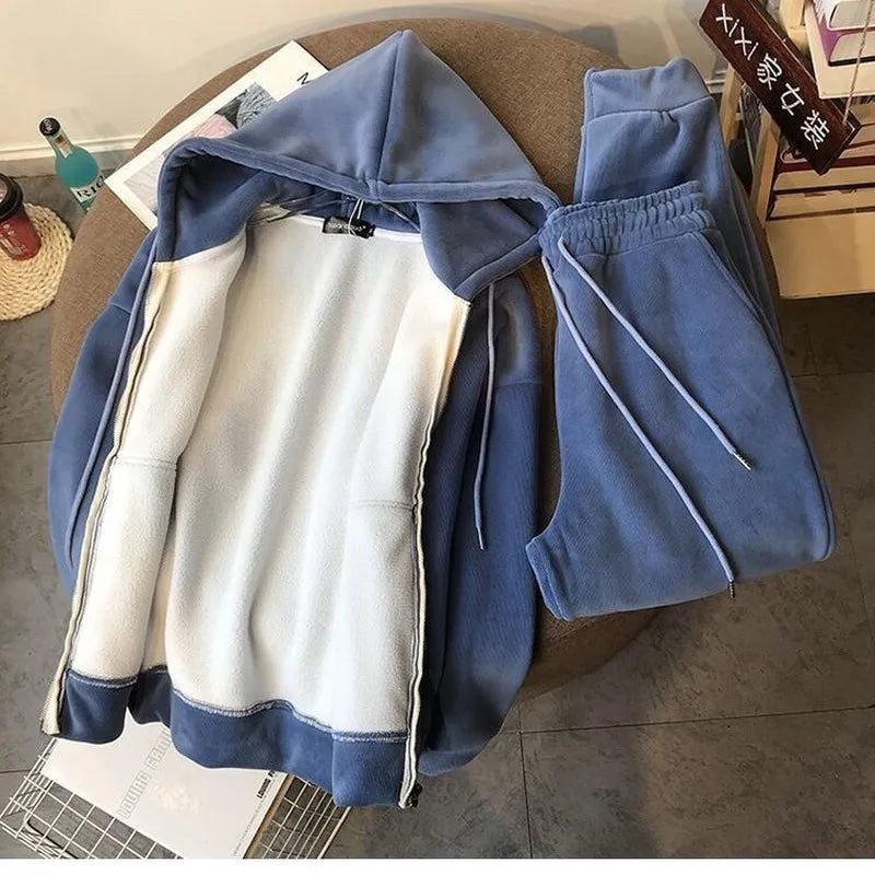 Velvet Zipper Jogging Suit