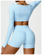 Nylon Solid Long Sleeve Two-Piece Yoga Set