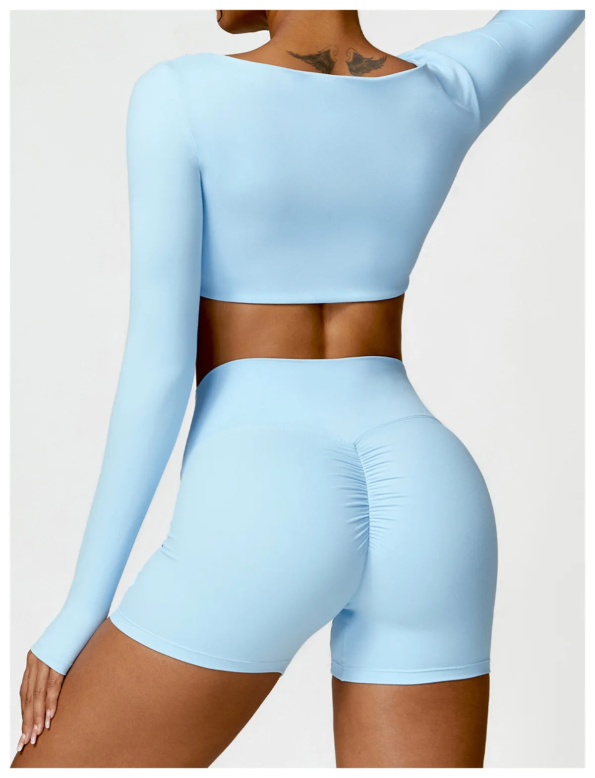 Nylon Solid Long Sleeve Two-Piece Yoga Set