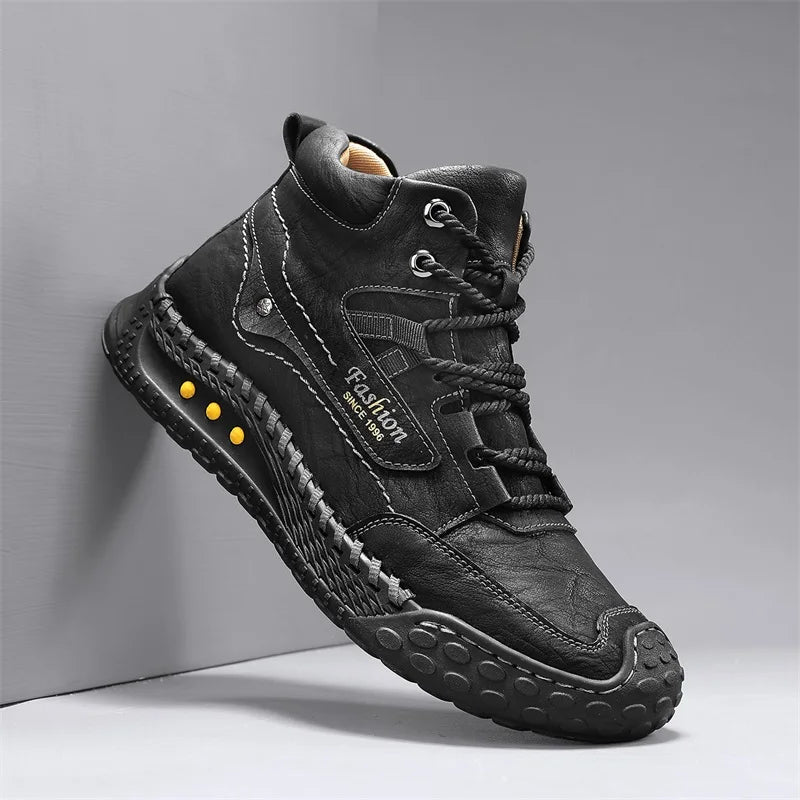 Hand-Stitched Retro Lace-Up Boots