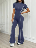 Sporty High-Waist Flare Jumpsuit