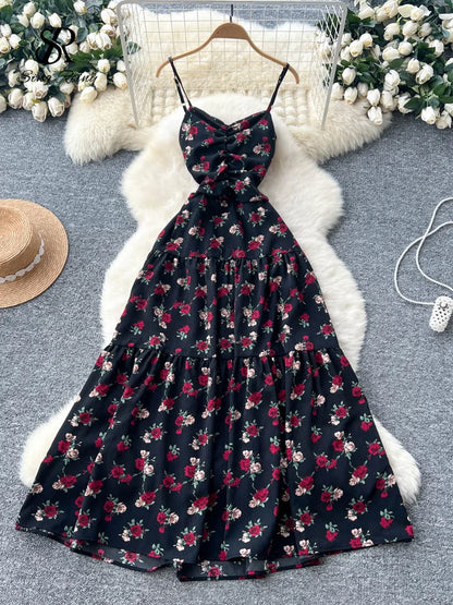 Floral Backless Beach Dress