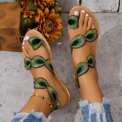 Peacock Feather Flat Sandals