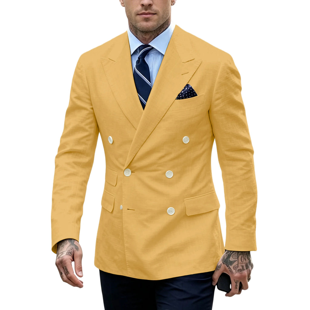 Linen Double-Breasted Slim Tuxedo Blazer