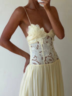 Hollow-Out Lace Patchwork Maxi Dress