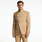 Houndstooth Mandarin-Collar Slim Suit