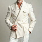 Linen Peak-Lapel Double-Breasted Blazer