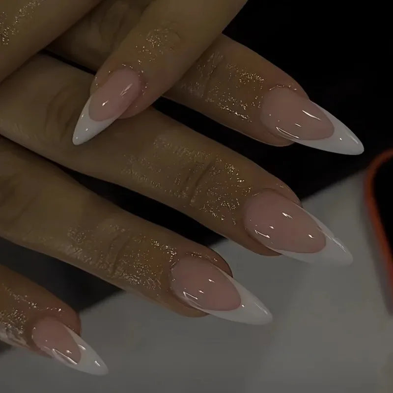 French Tip Fake Nails Almond