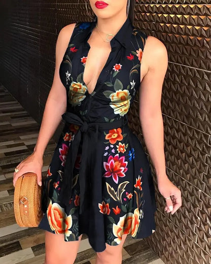 Sleeveless Printed Silk Dress