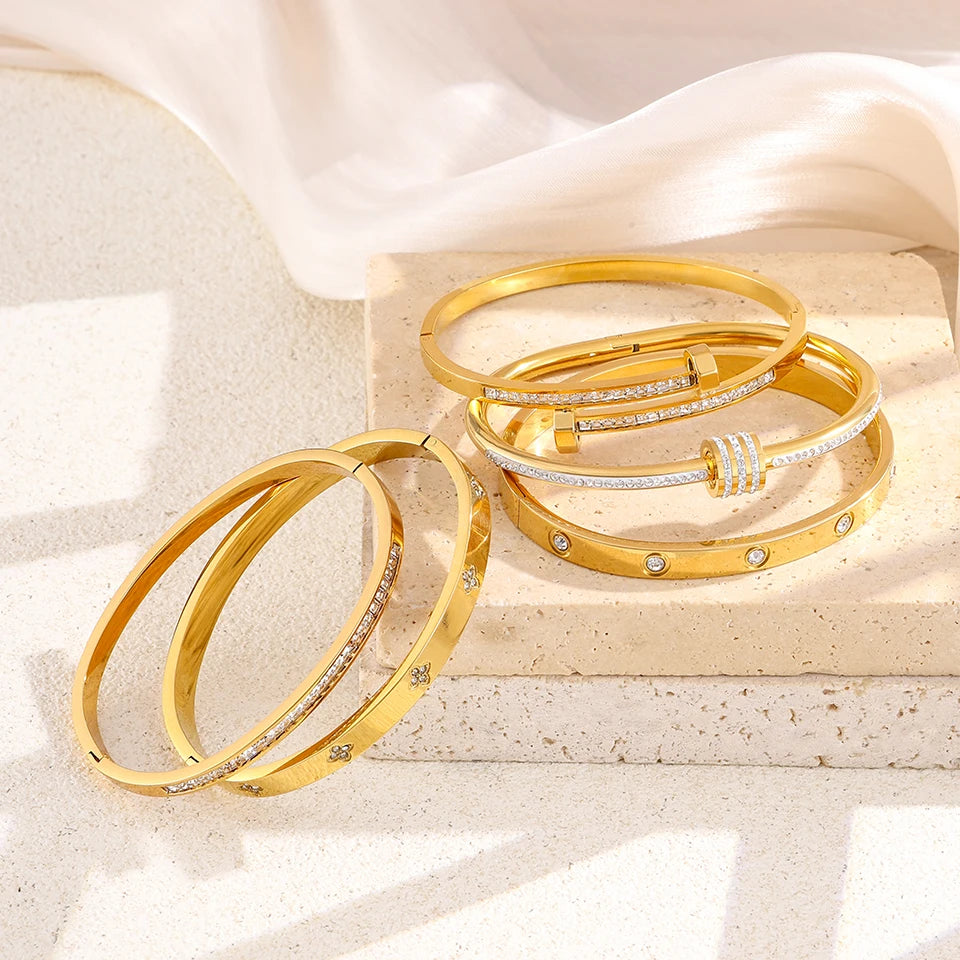 Floral Zircon Bangle Bracelet