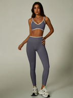 Nylon Solid Elastic Waist Two-Piece Yoga Set