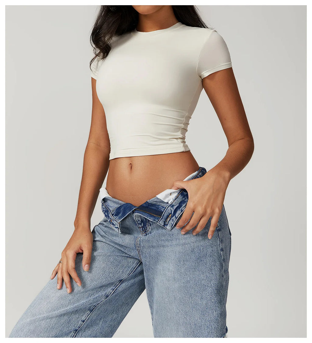 Nylon Short Sleeve True-To-Size Fit Crop Top