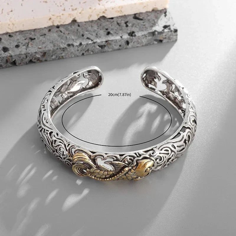 Retro Punk Koi Fish Engraved Bracelet