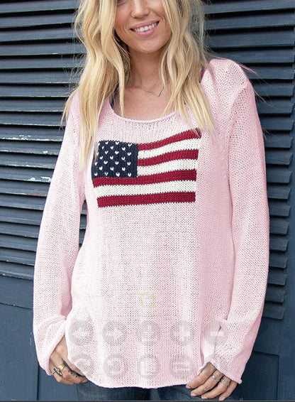 USA Flag Print Knit Sweater