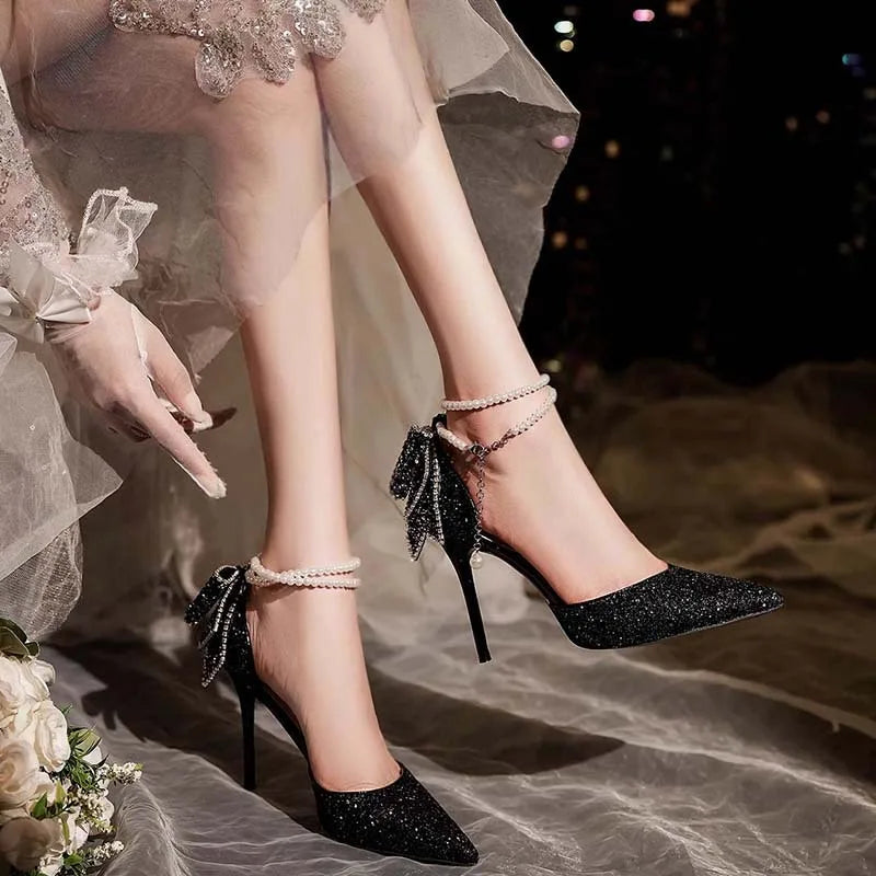 Sequin Bow Platform Pumps