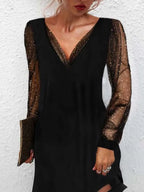 Sequin Deep V-Neck Mesh Midi Dress