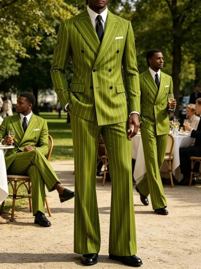 Striped Flare-Pants Formal Tuxedo Set